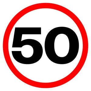 Naklejka ostrzegawcza ograniczenie prędkości 50km/h