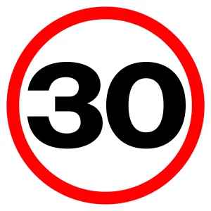Naklejka ostrzegawcza ograniczenie prędkości 30km/h