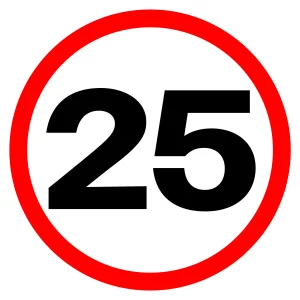 Naklejka ostrzegawcza ograniczenie prędkości 25km/h