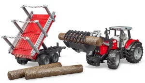 Traktor Massey Ferguson 7480 z ładowaczem czołowym, przyczepą do drzewa